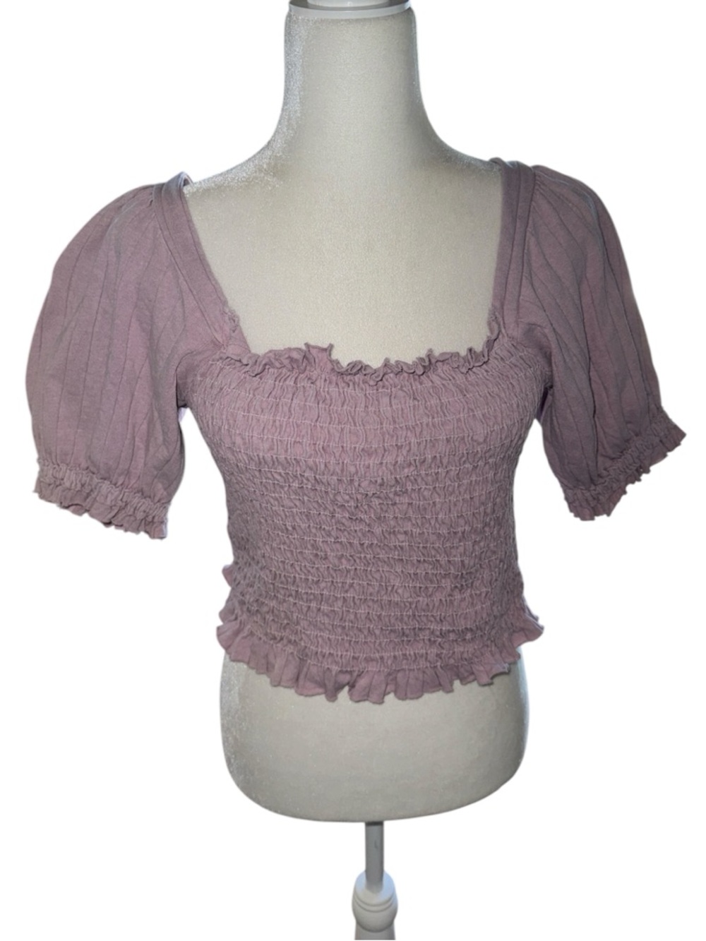Free people We the Free Smocked Square-Neck Puff Sleeve Top in Mauve Pink, Small